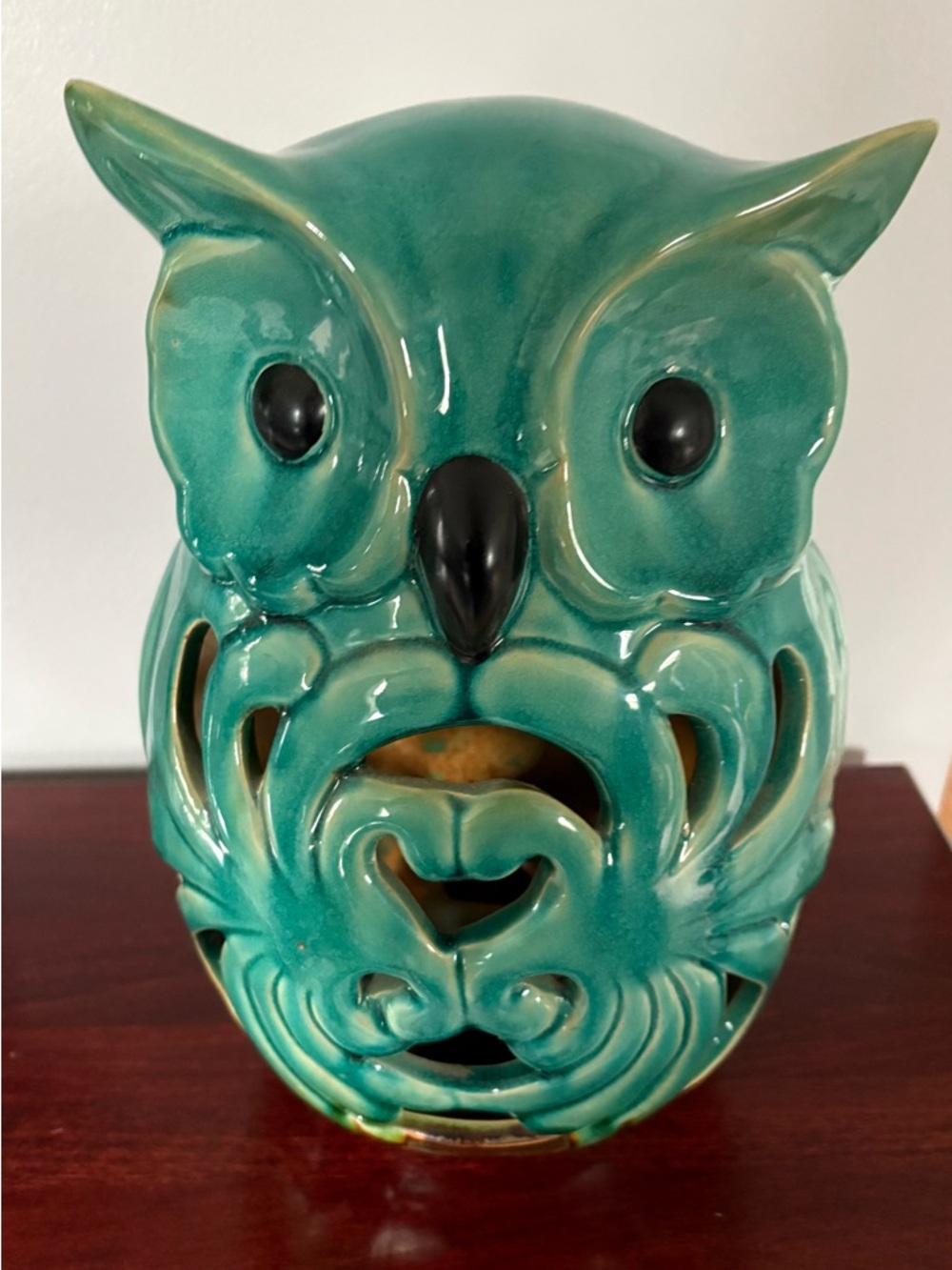 Ceramic Teal Owl Decorative Sculpture - Home Art